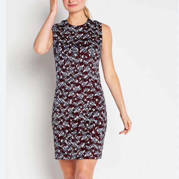 Of Mercer Dresses & Skirts - OF/MERCER floral work sheath dress size 8 plum/black/white fall office career